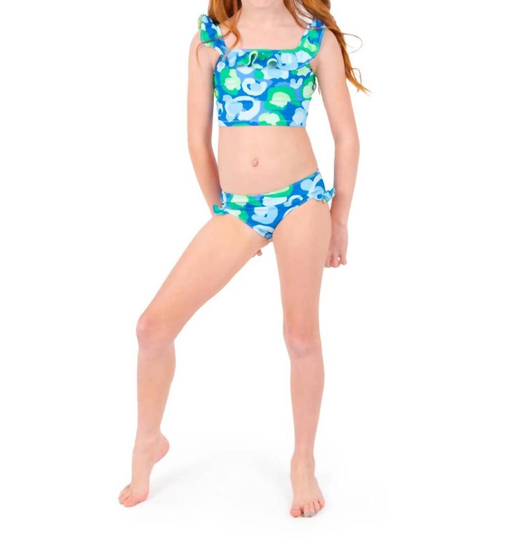 NEW EMILY MCCARTHY girls lil lola swimsuit set in sea glass cheetah
